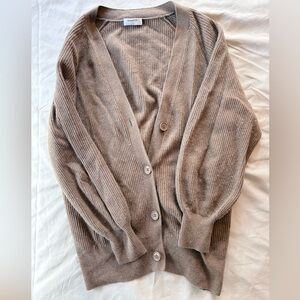 Babaton Taupe Ribbed Button-Front Cardigan